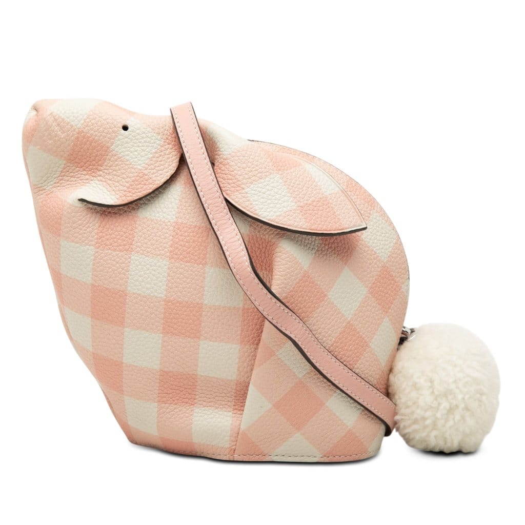 Loewe Mini Calfskin Shearling Gingham Bunny Crossbody