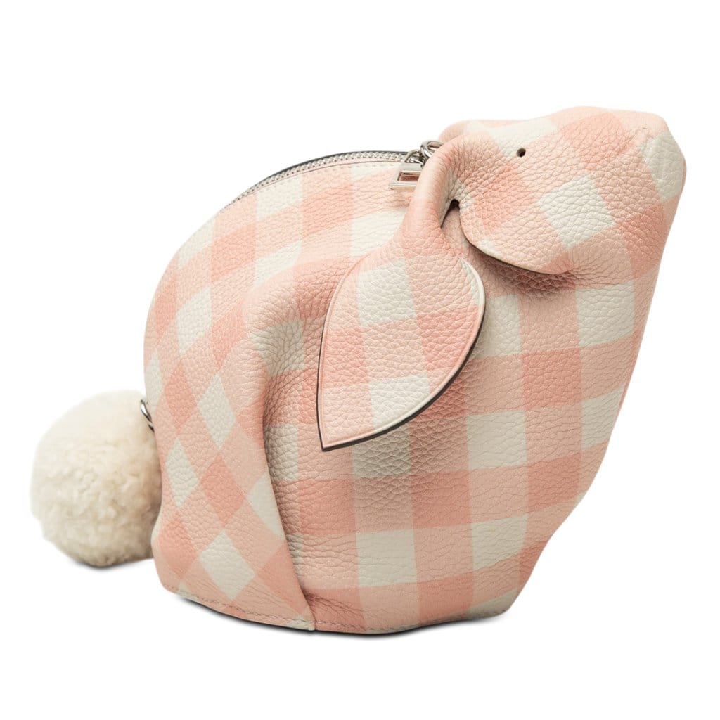Loewe Mini Calfskin Shearling Gingham Bunny Crossbody