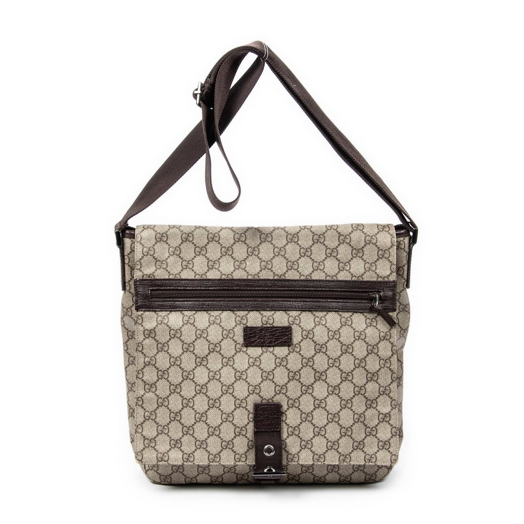 Gucci Brown/Beige Coated Canvas Buckle Flap Messenger ABB9956