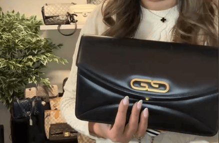 Gucci AKC0597 GUCCI Shoulder Bag Leather Black Gold 161686