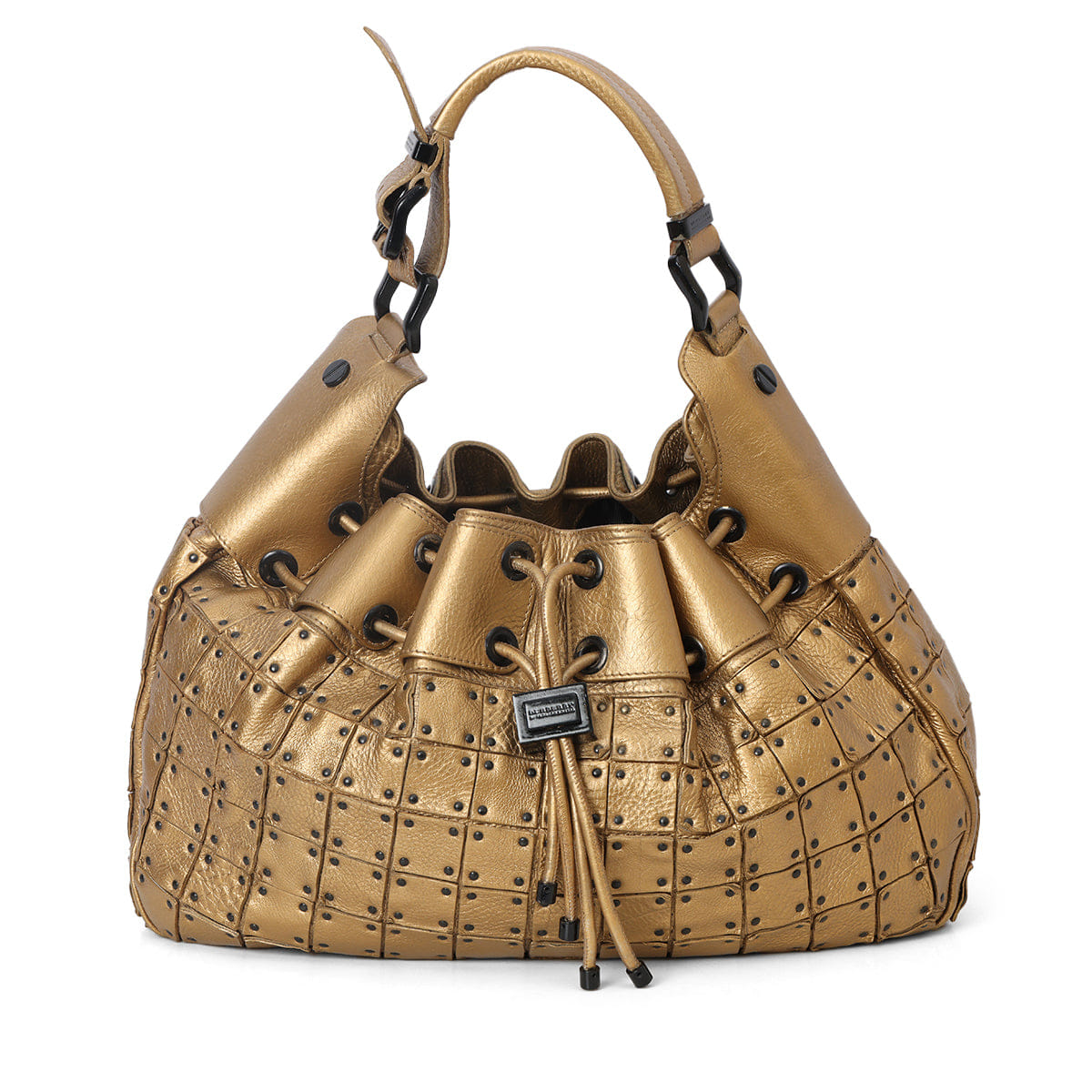 Burberry Gold Leather Prorsum Runway Studded Warrior Hobo Bag