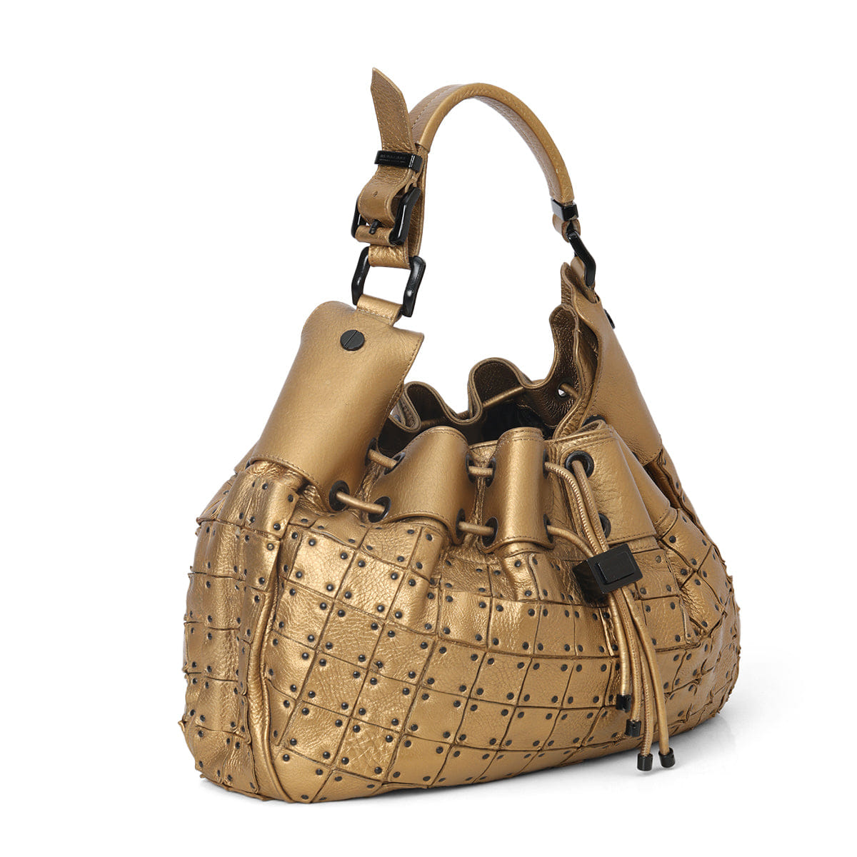 Burberry Gold Leather Prorsum Runway Studded Warrior Hobo Bag