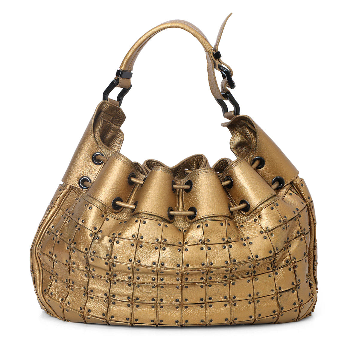 Burberry Gold Leather Prorsum Runway Studded Warrior Hobo Bag