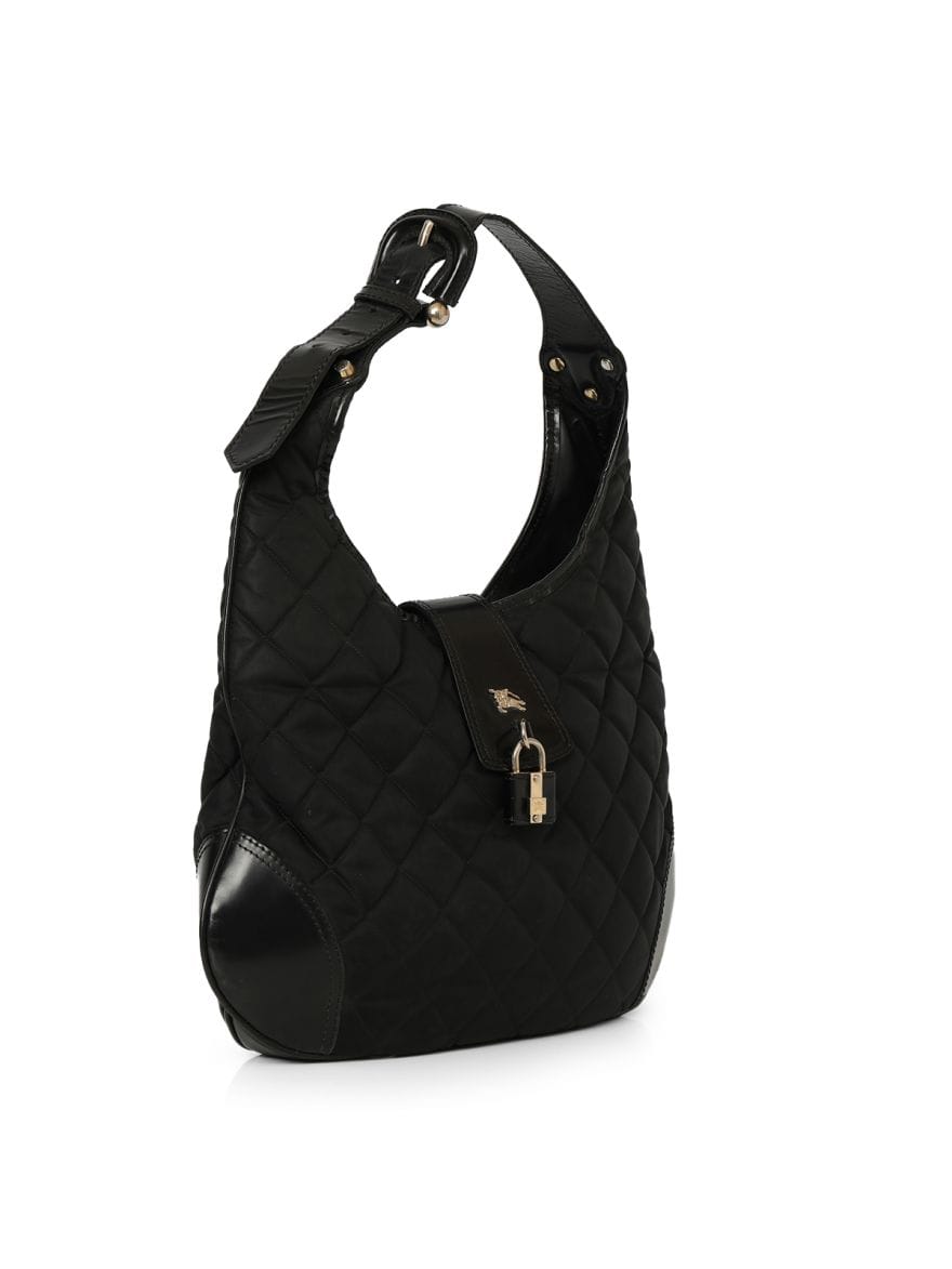 Burberry Black Quilted Nylon Hobo Bag One Size