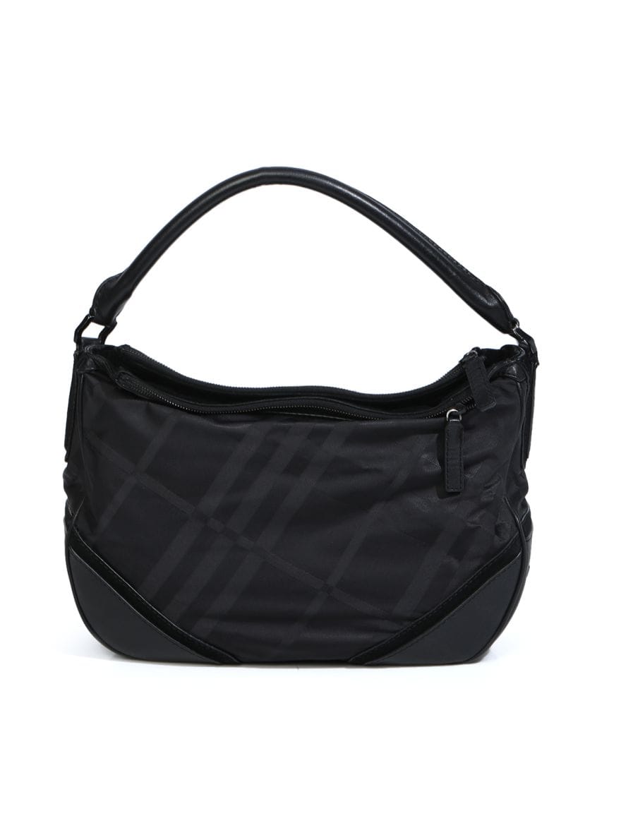 Burberry Black Leather Trim Nylon Double Chain Hobo Bag
