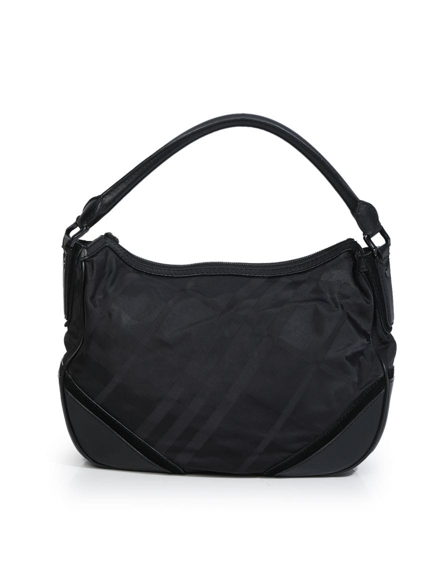 Burberry Black Leather Trim Nylon Double Chain Hobo Bag