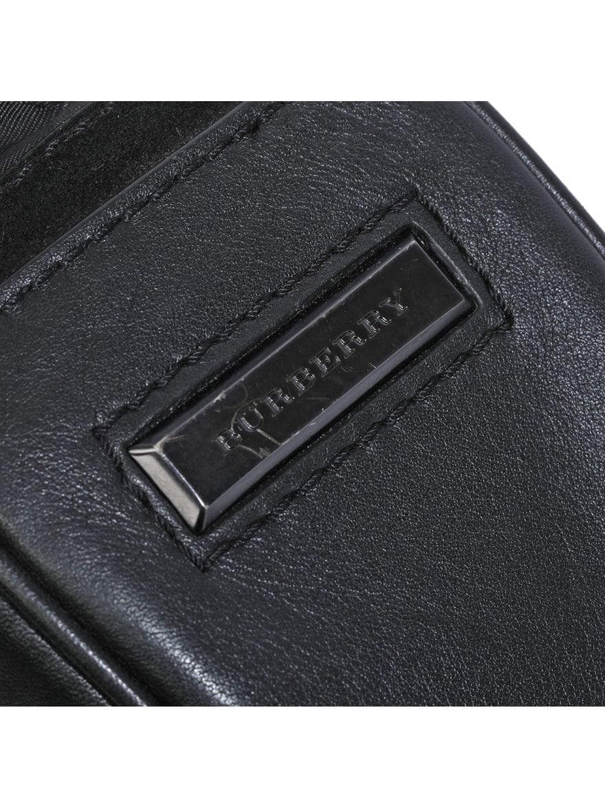 Burberry Black Leather Trim Nylon Double Chain Hobo Bag