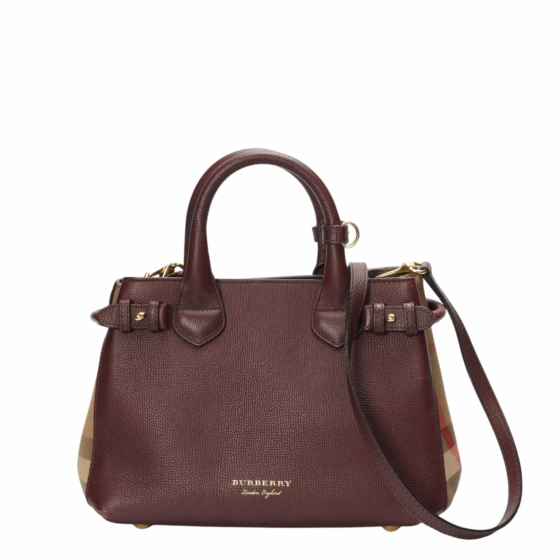 Burberry Burgundy House Check Fabric Banner Satchel