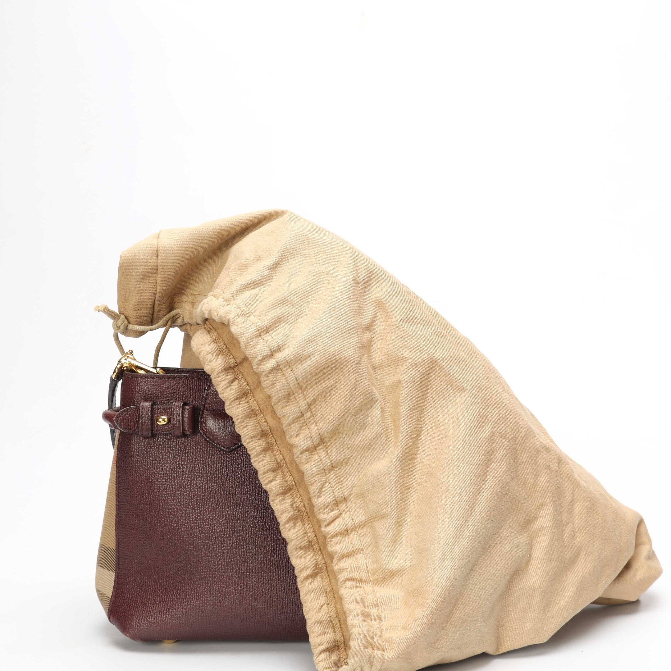 Burberry Burgundy House Check Fabric Banner Satchel