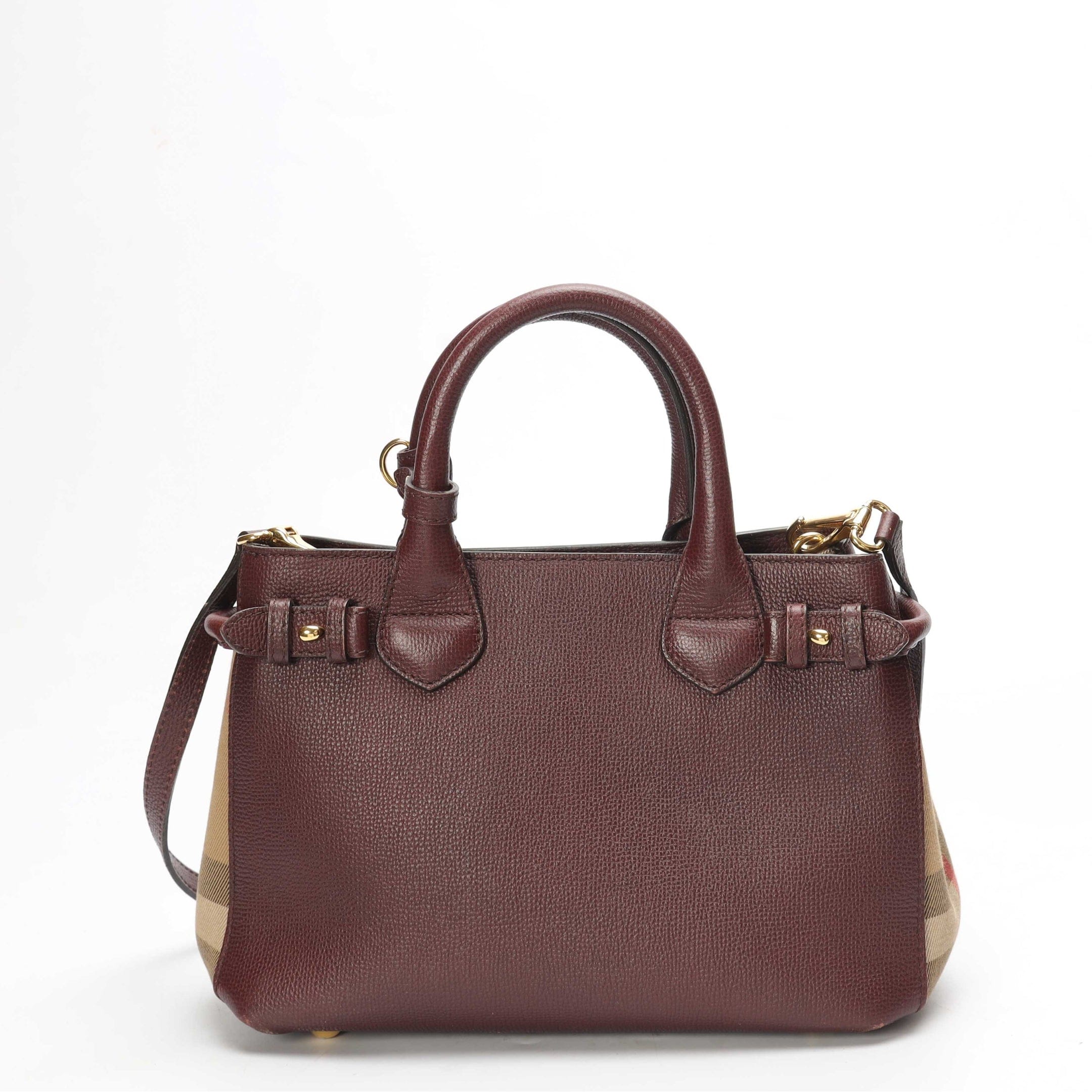 Burberry Burgundy House Check Fabric Banner Satchel