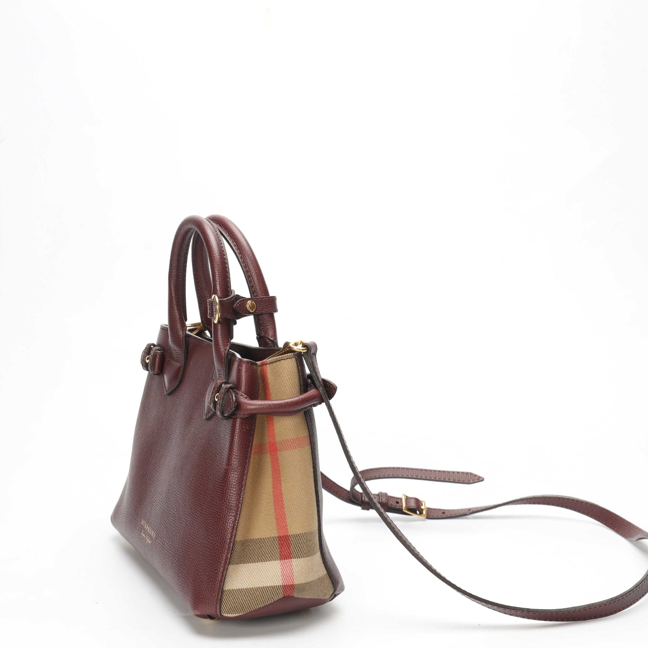 Burberry Burgundy House Check Fabric Banner Satchel