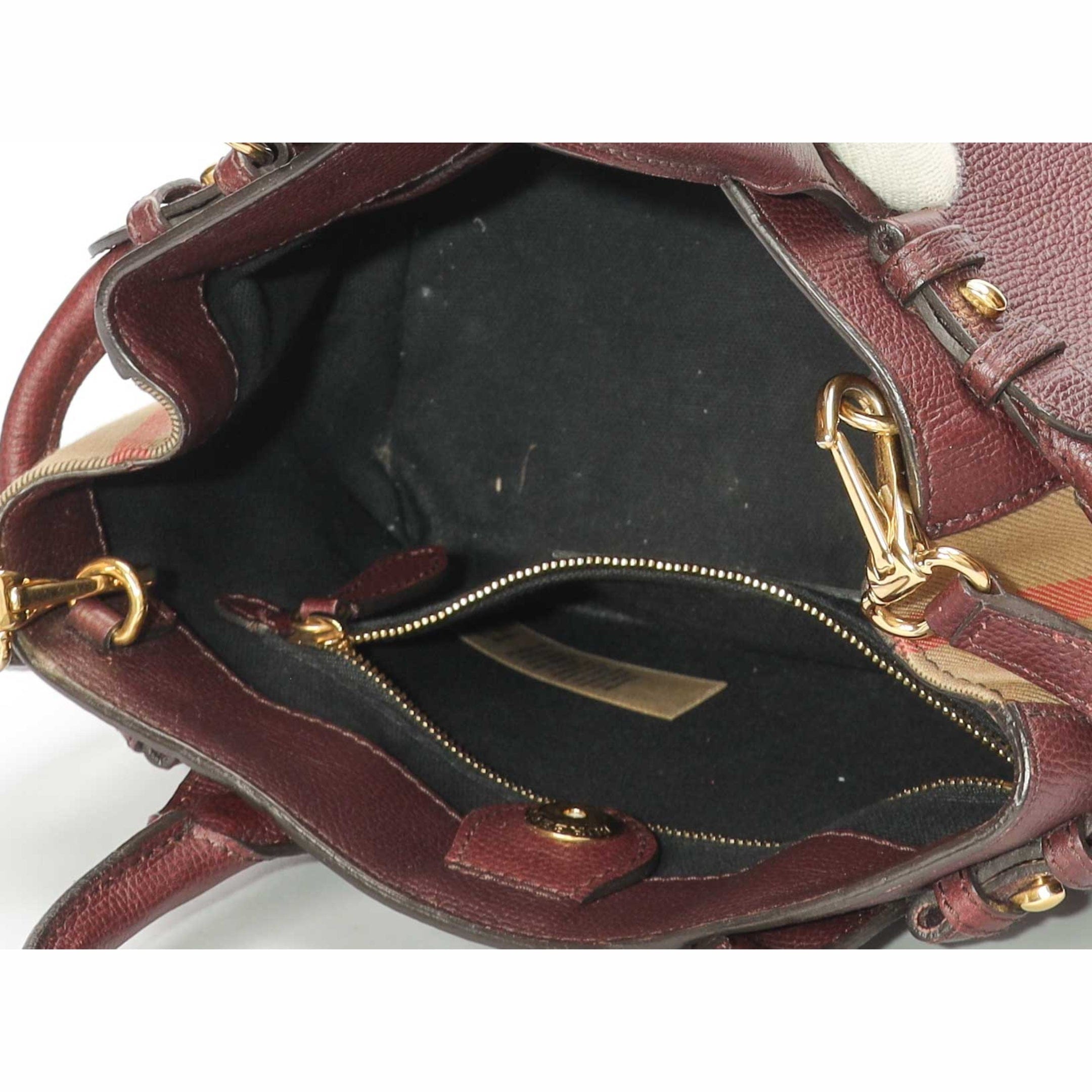 Burberry Burgundy House Check Fabric Banner Satchel