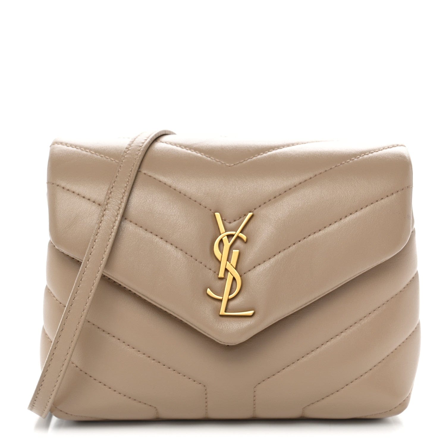Saint Laurent Calfskin Y Quilted Monogram Toy Loulou Crossbody Bag Dark Beige
