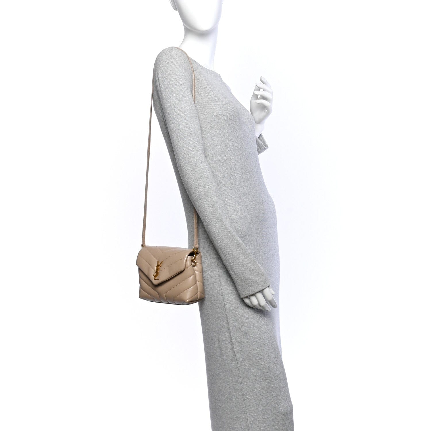 Saint Laurent Calfskin Y Quilted Monogram Toy Loulou Crossbody Bag Dark Beige