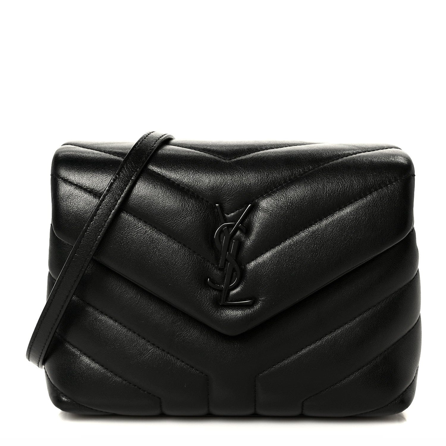 Saint Laurent Calfskin Y Quilted Monogram Monochrome Toy Loulou Crossbody Bag Black