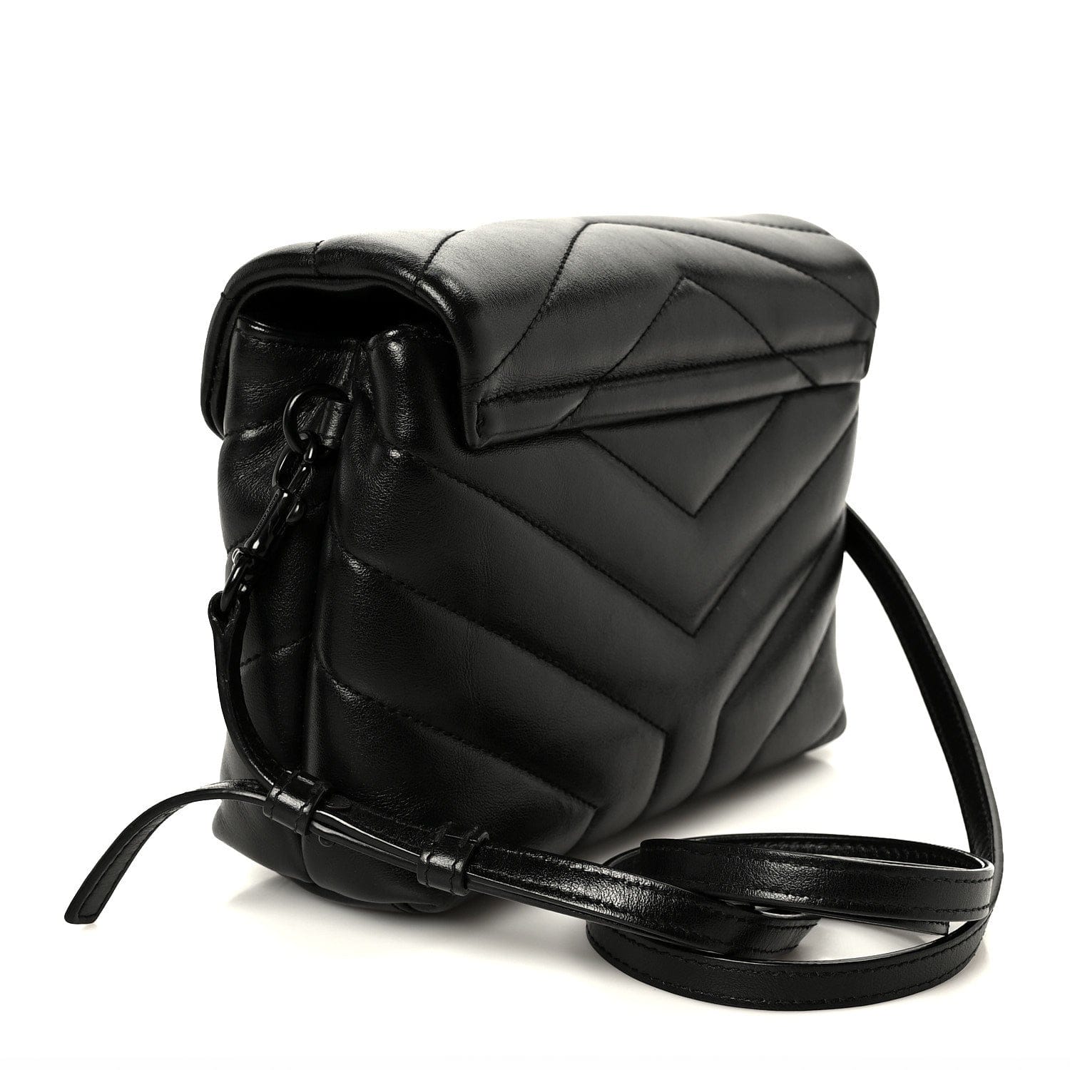 Saint Laurent Calfskin Y Quilted Monogram Monochrome Toy Loulou Crossbody Bag Black