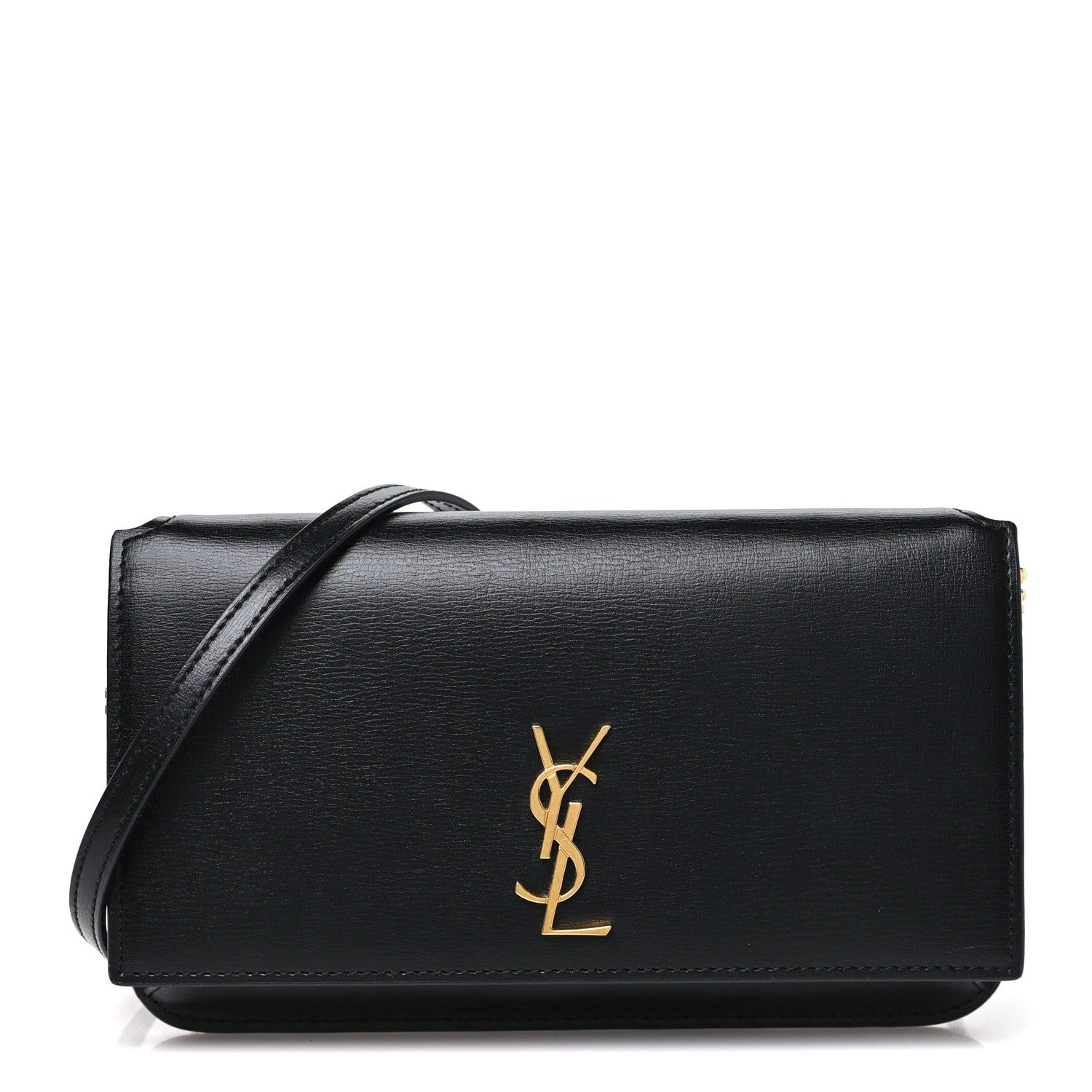 Saint Laurent Smooth Calfskin Monogram Phone Holder Crossbody Black