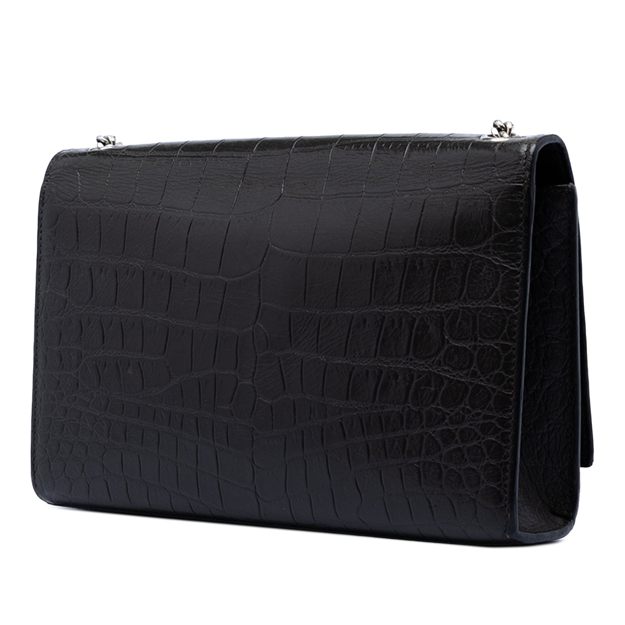 Saint Laurent Medium Croc Embossed Leather Kate Tassel Crossbody