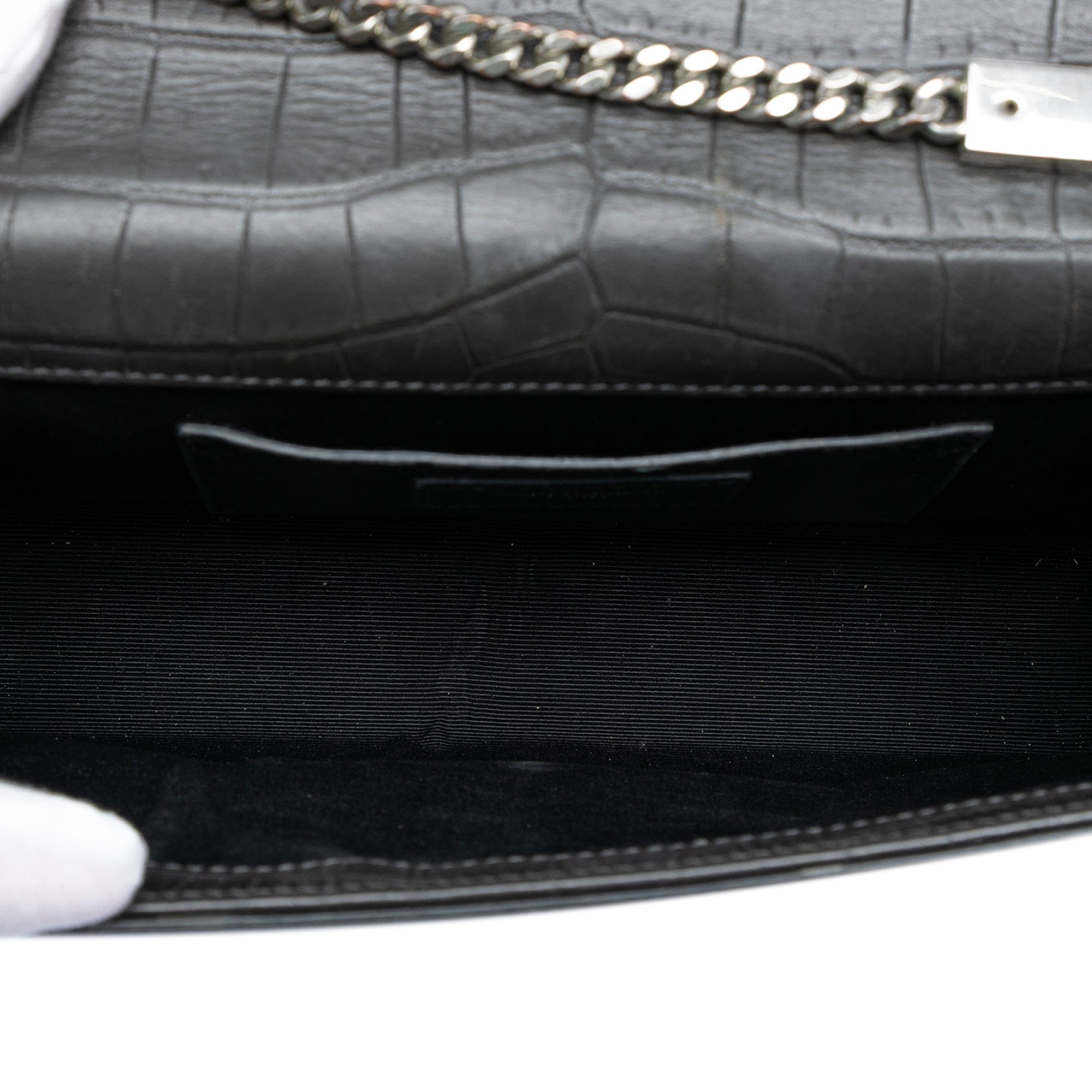 Saint Laurent Medium Croc Embossed Leather Kate Tassel Crossbody
