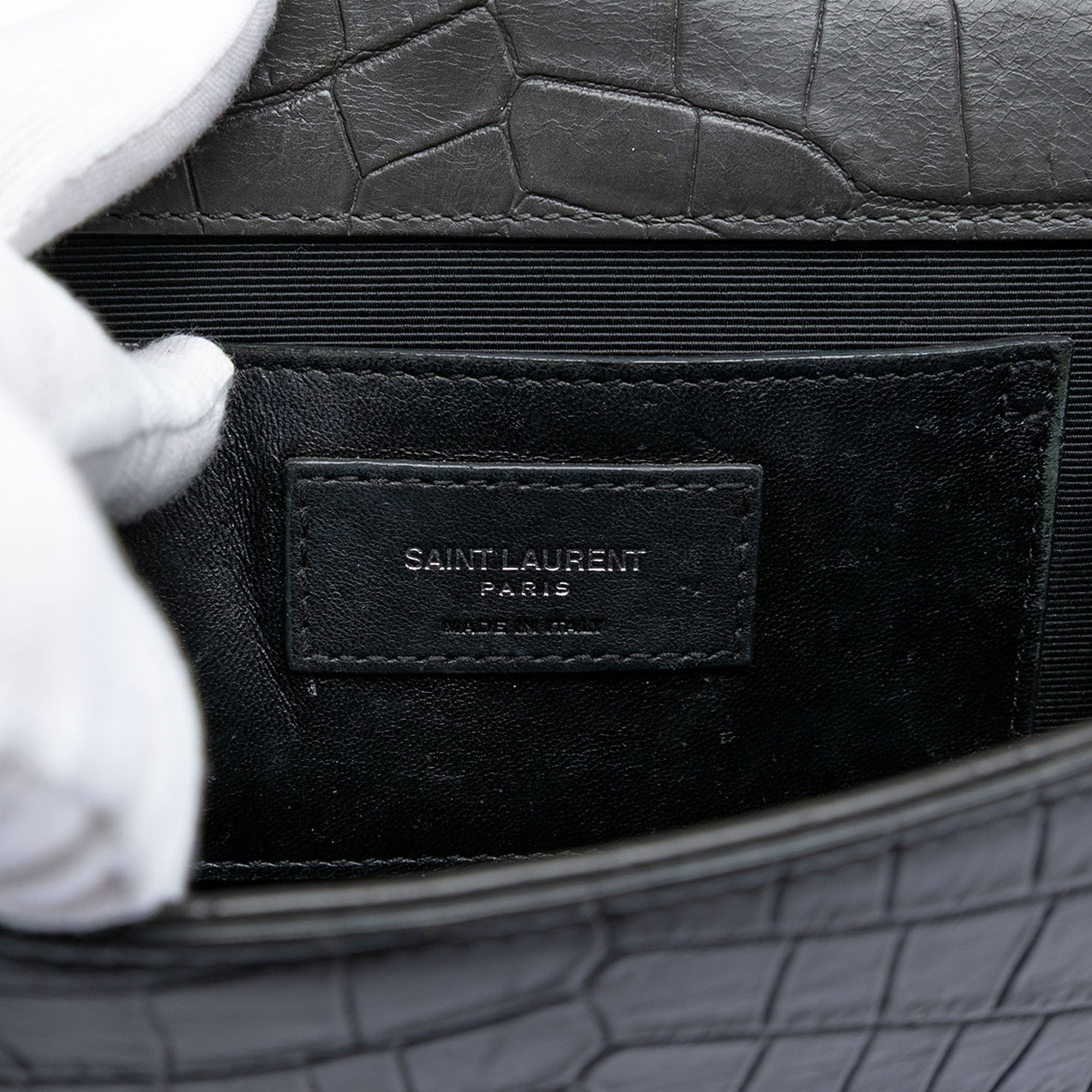 Saint Laurent Medium Croc Embossed Leather Kate Tassel Crossbody