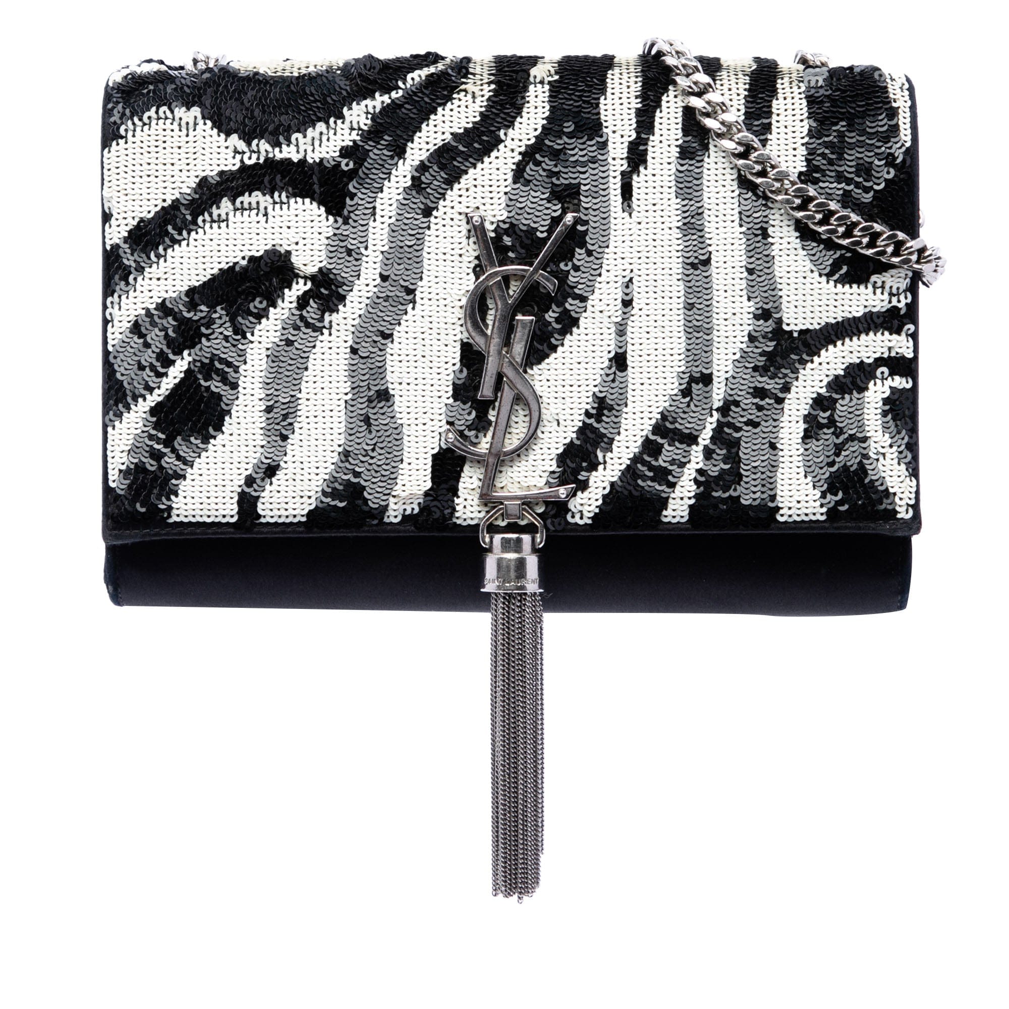 Saint Laurent Small Satin Monogram Kate Zebra Sequin Crossbody