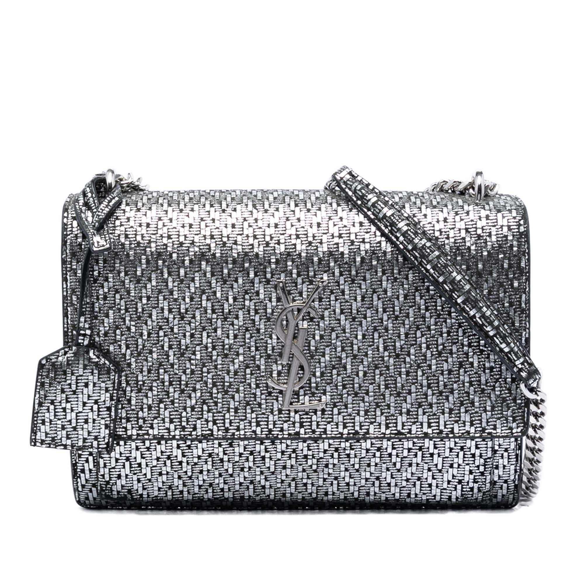 Saint Laurent Medium Metallic Woven Leather Monogram Sunset Crossbody