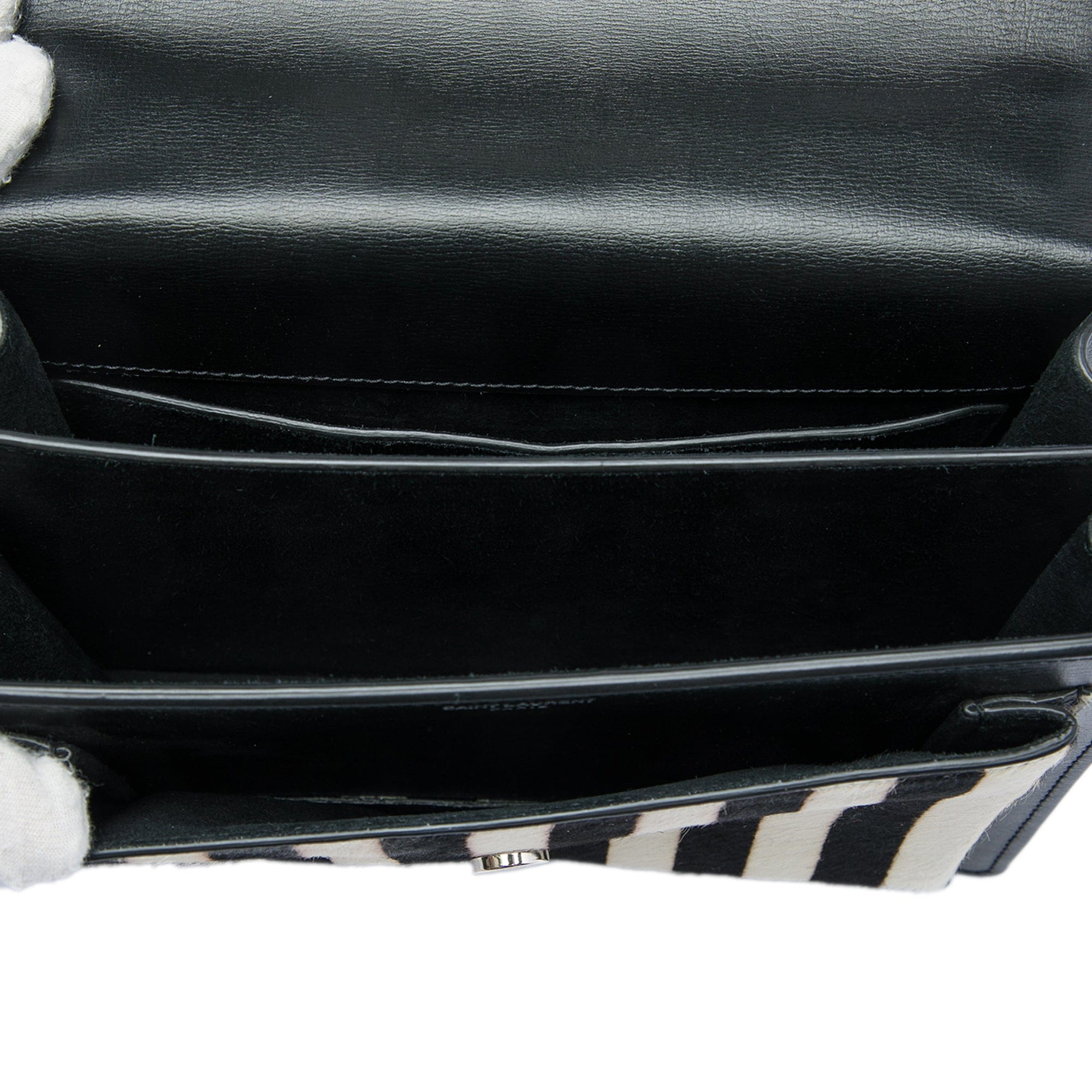 Saint Laurent Medium Striped Ponyhair and Calfskin Monogram Sunset Crossbody