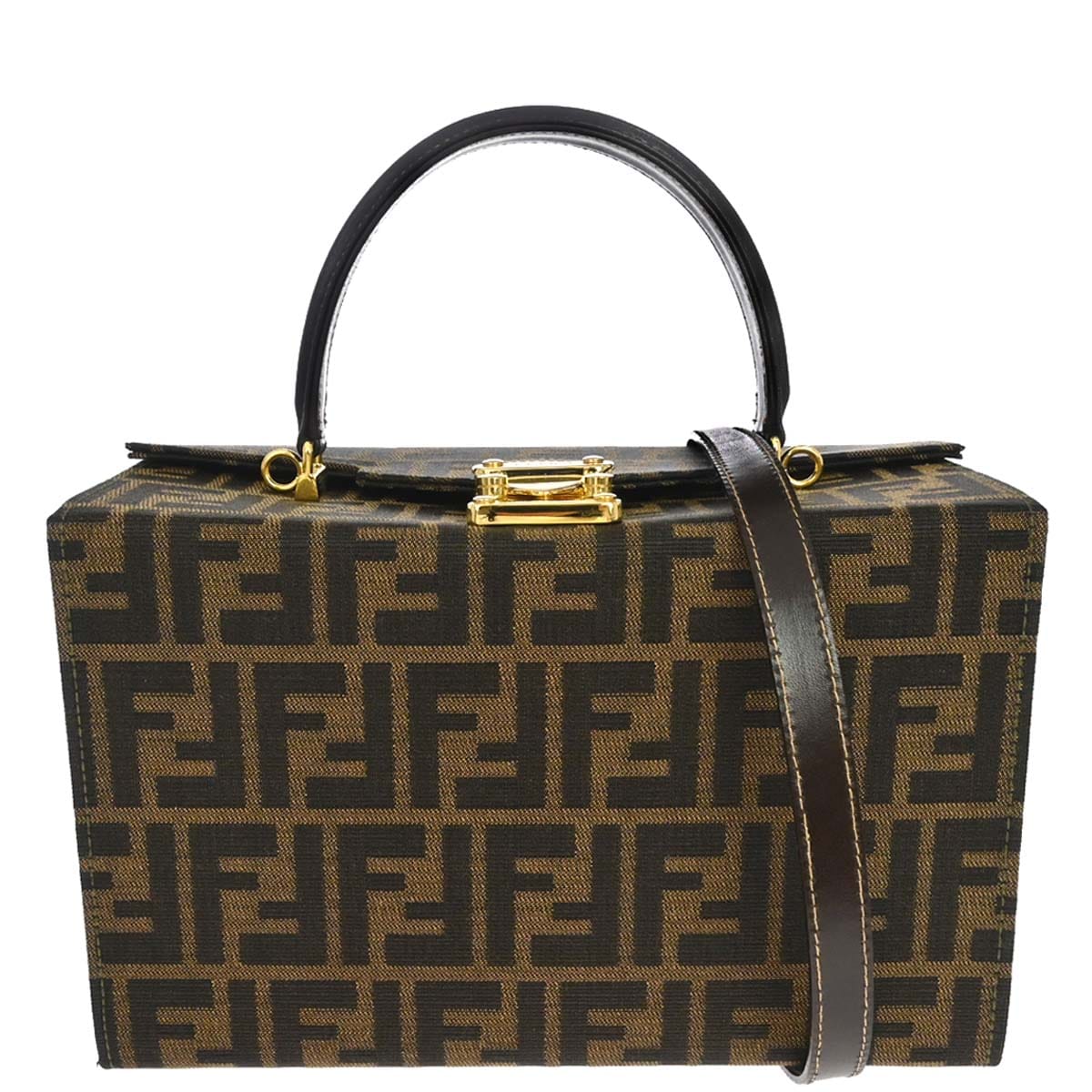 Fendi Brown Canvas Leather Zucca 2way Shoulder Vanity Handbag