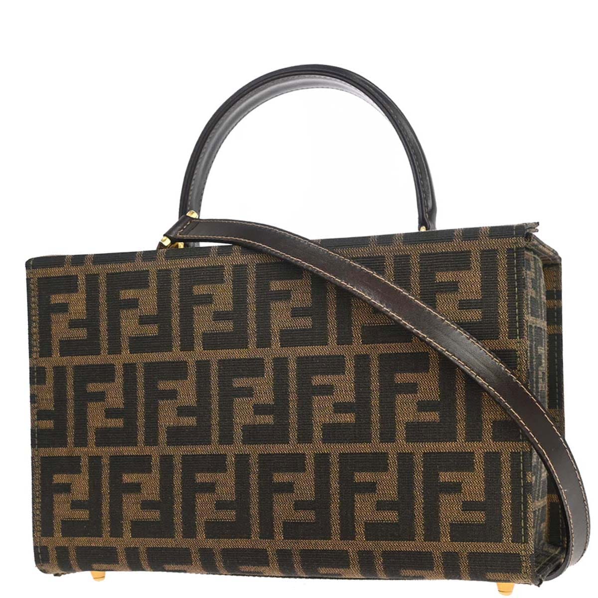 Fendi Brown Canvas Leather Zucca 2way Shoulder Vanity Handbag