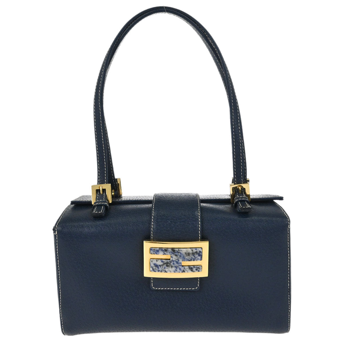 Fendi Blue Leather Baguette Box Handbag