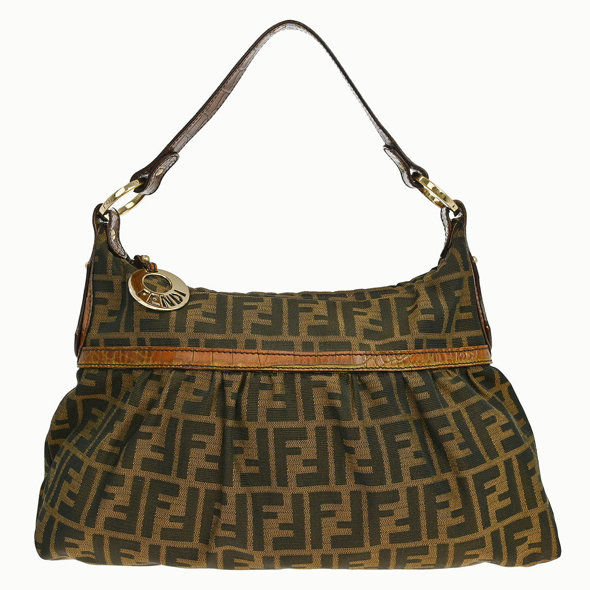 Fendi * Brown Zucca Crocodile Chef Hobo Handbag