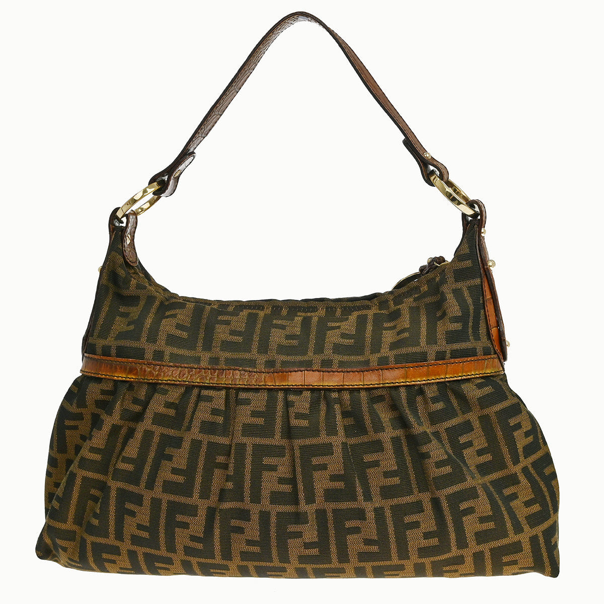Fendi * Brown Zucca Crocodile Chef Hobo Handbag