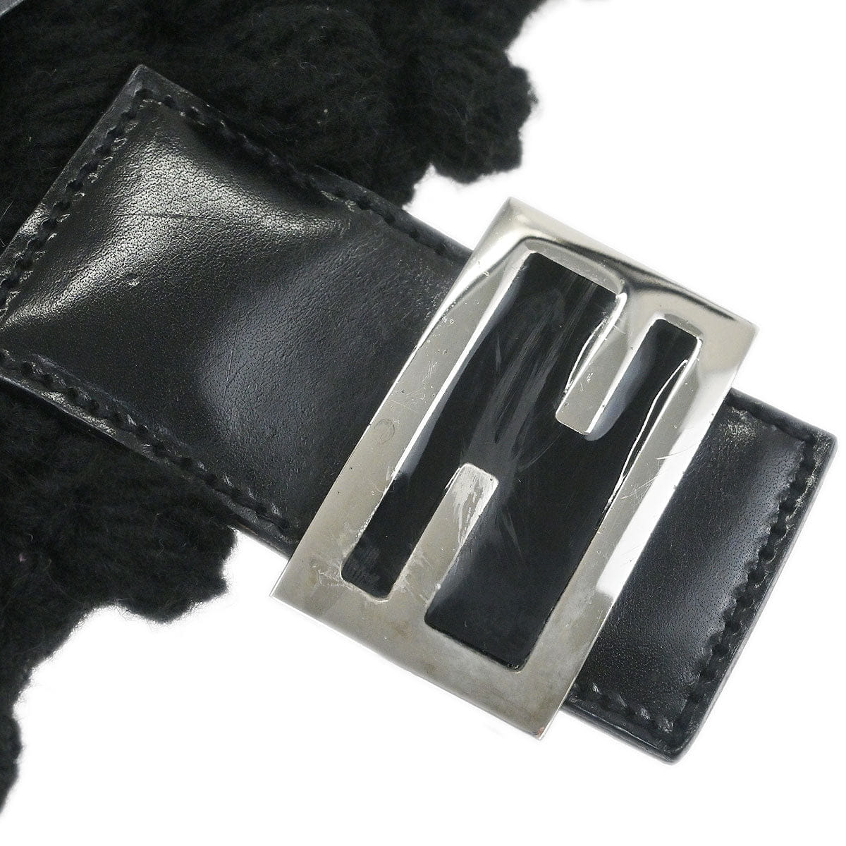 Fendi Black Wool Baguette Handbag