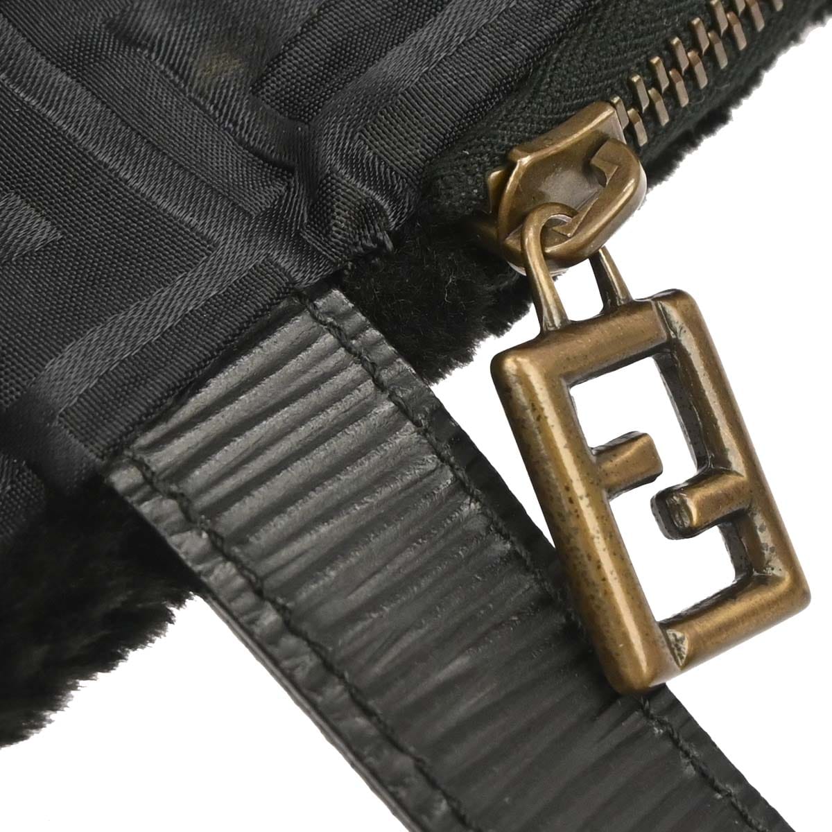 Fendi * Black Fur Nylon Zucca Tote Handbag