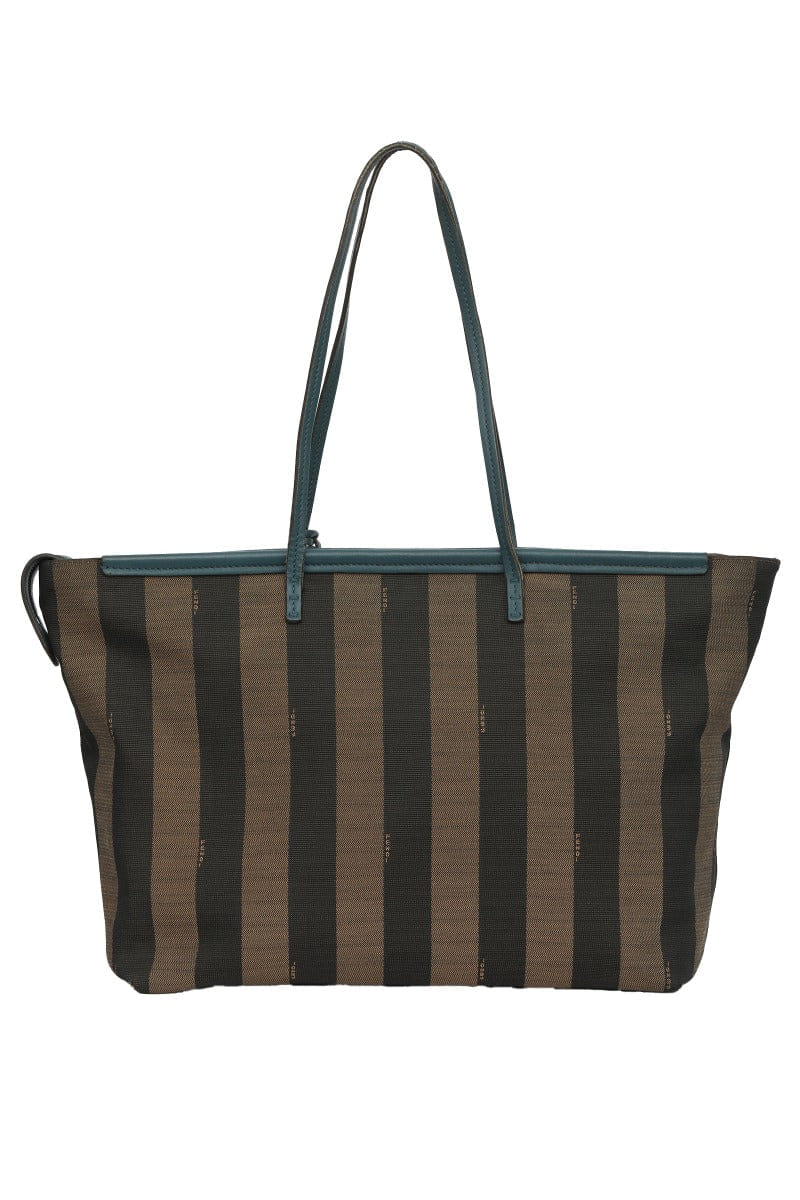 Fendi Stripped Brown/Black Pequin Canvas Leather Roll Tote Bag