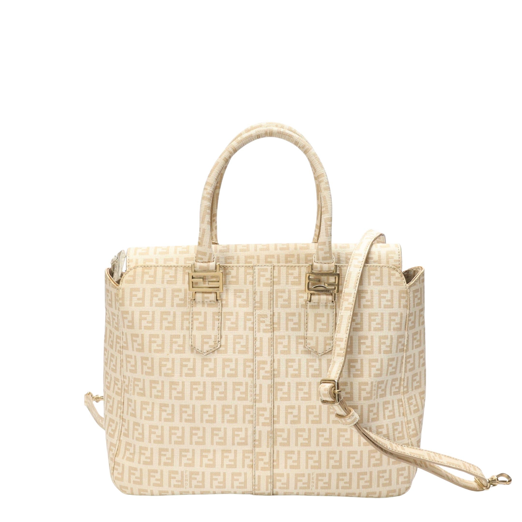 Fendi Beige Zucchino Coated Canvas FF Handle Tote