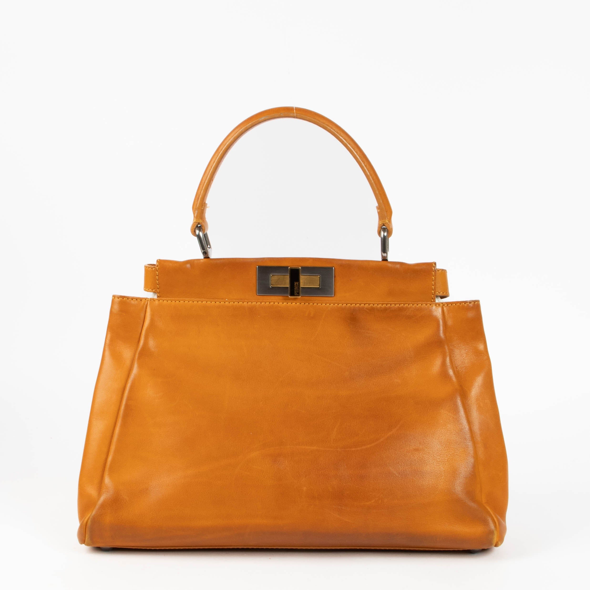 Fendi Orange Leather Medium Peekaboo Bag