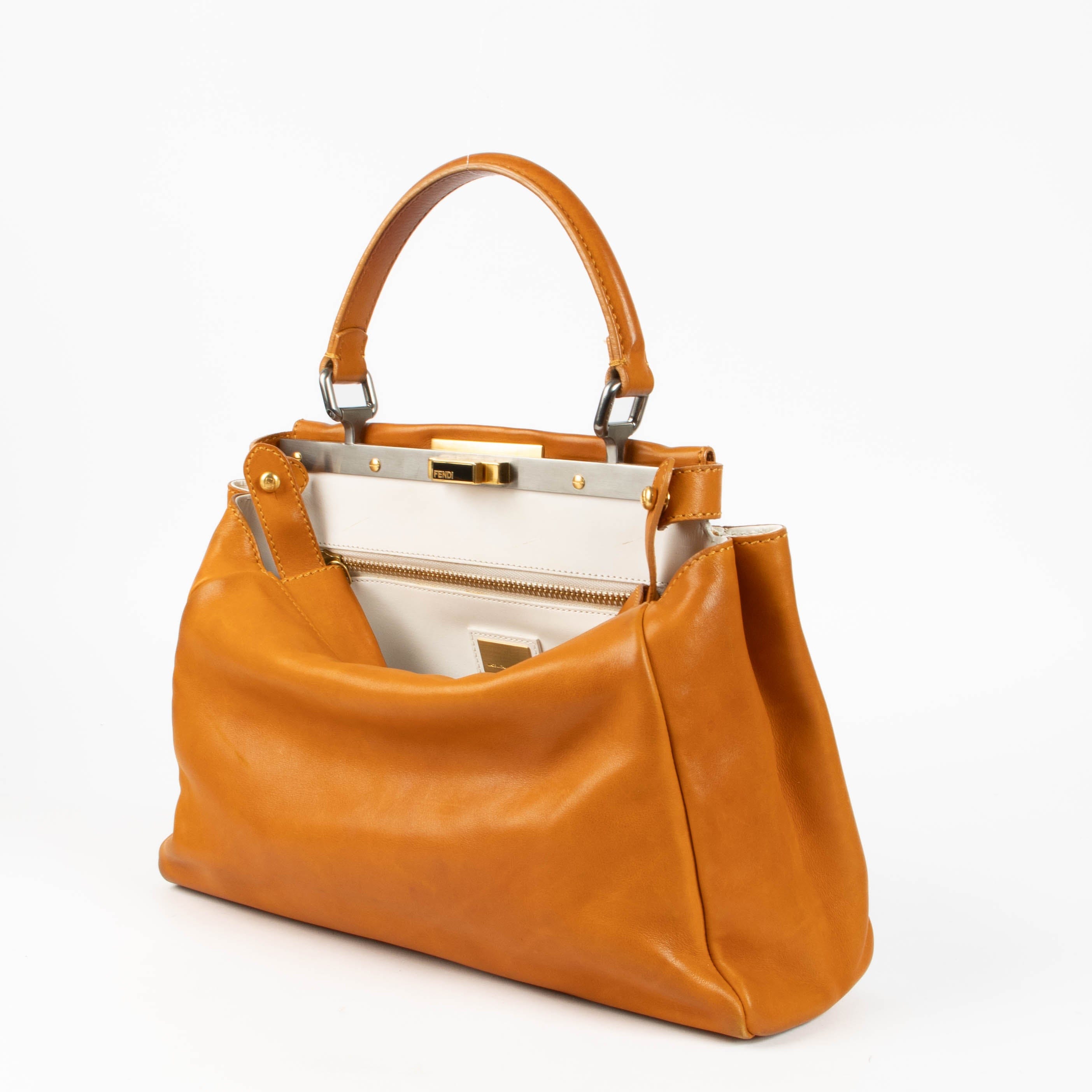 Fendi Orange Leather Medium Peekaboo Bag