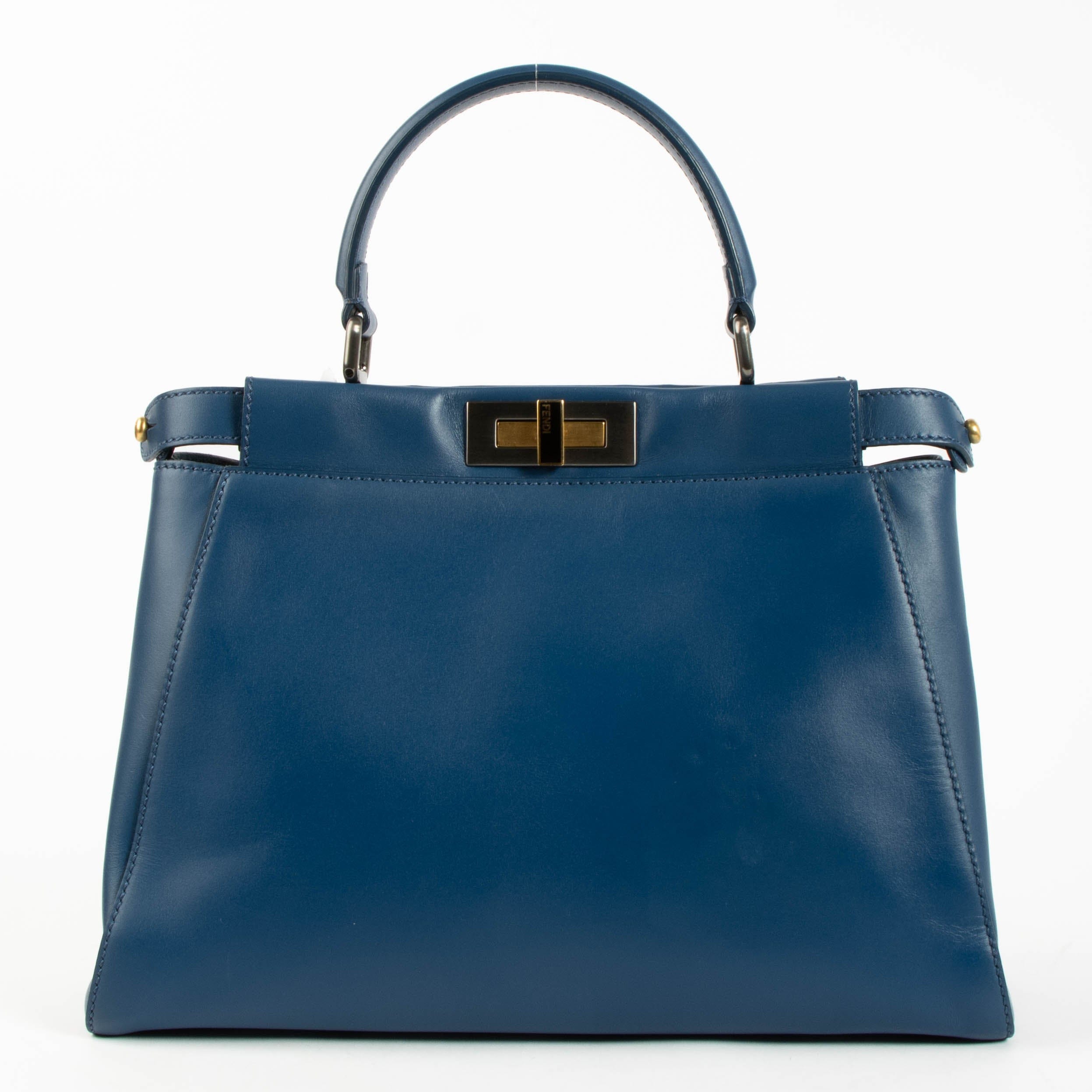 Fendi Blue Leather Medium Peekaboo Bag