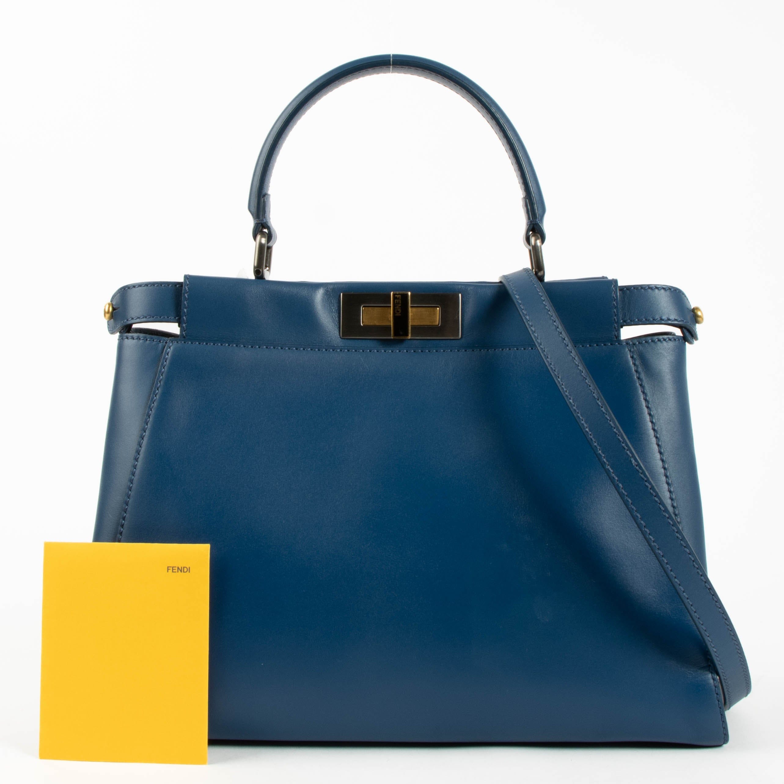 Fendi Blue Leather Medium Peekaboo Bag