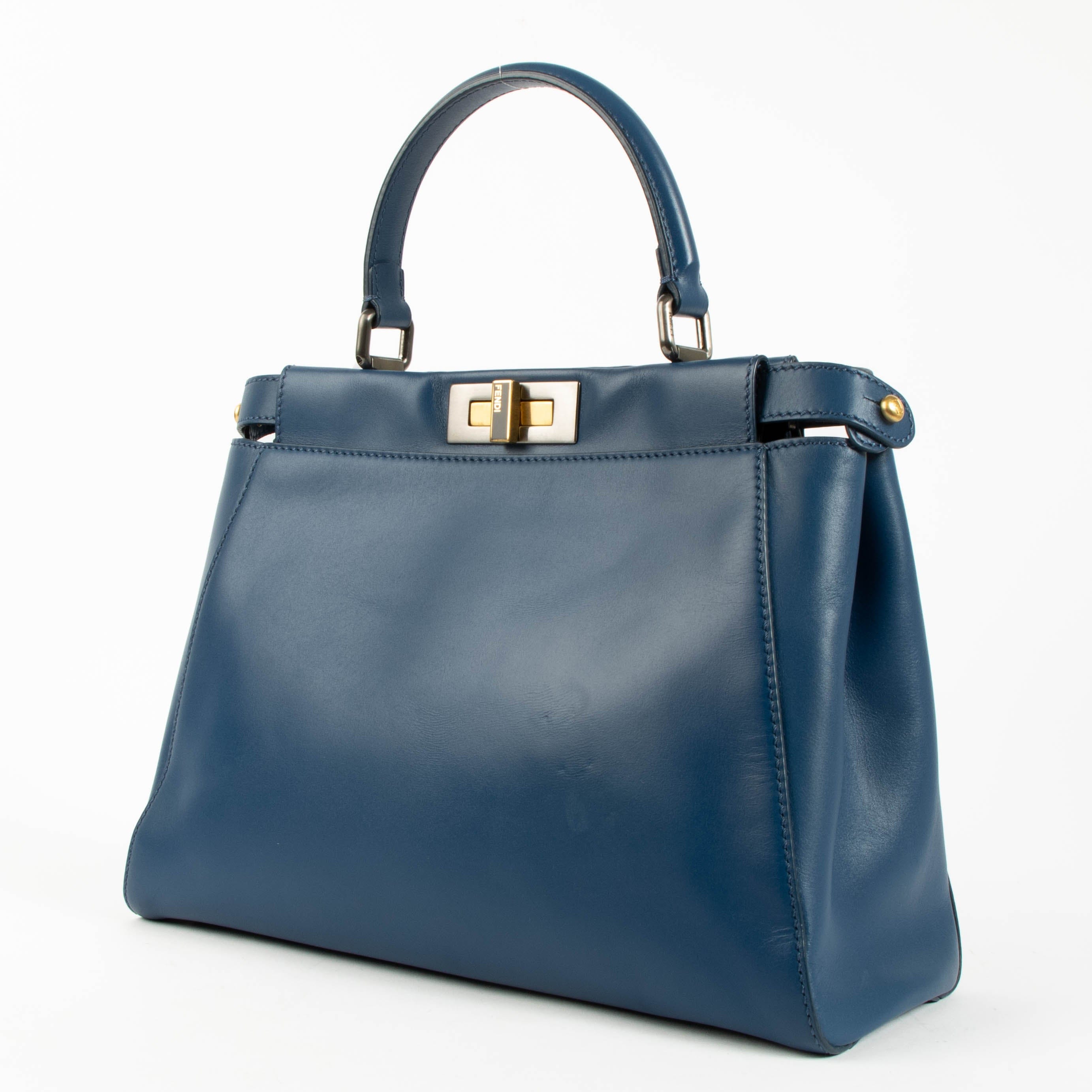 Fendi Blue Leather Medium Peekaboo Bag