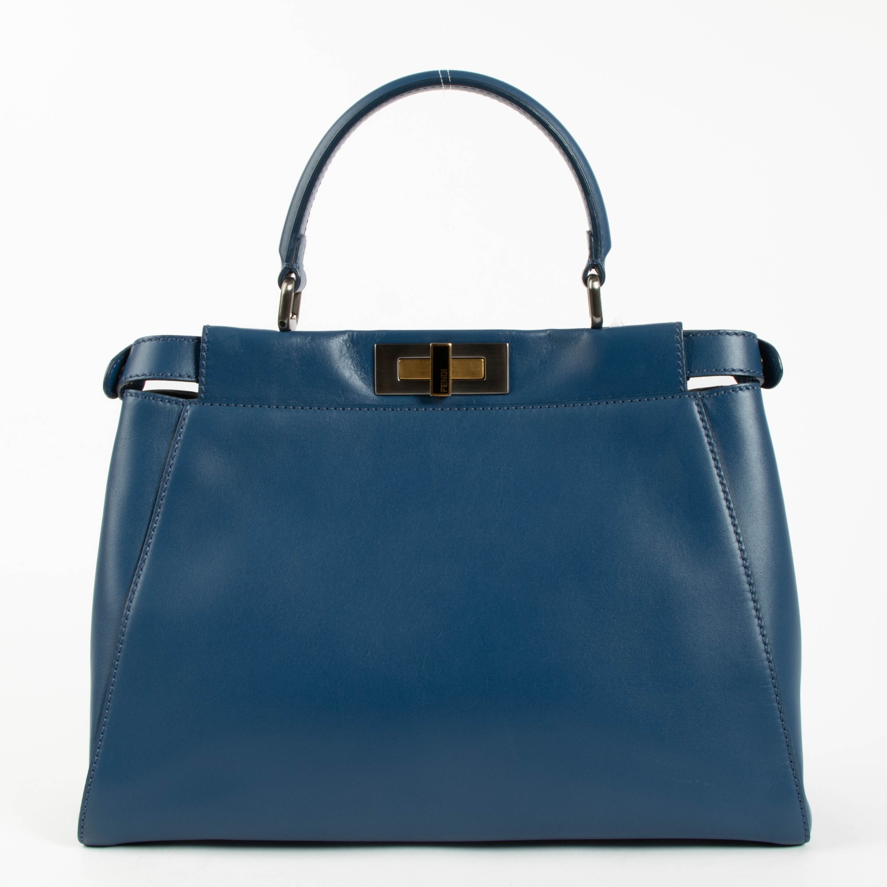 Fendi Blue Leather Medium Peekaboo Bag