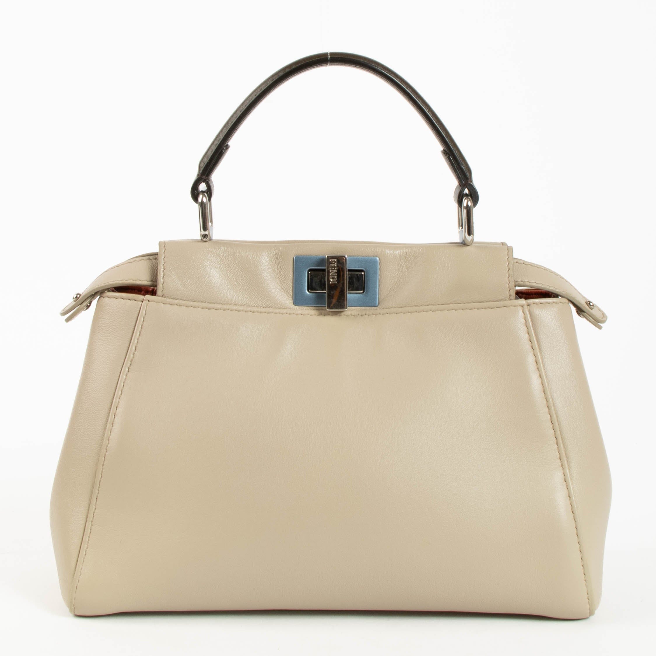Fendi Beige Leather Mini Peekaboo Bag