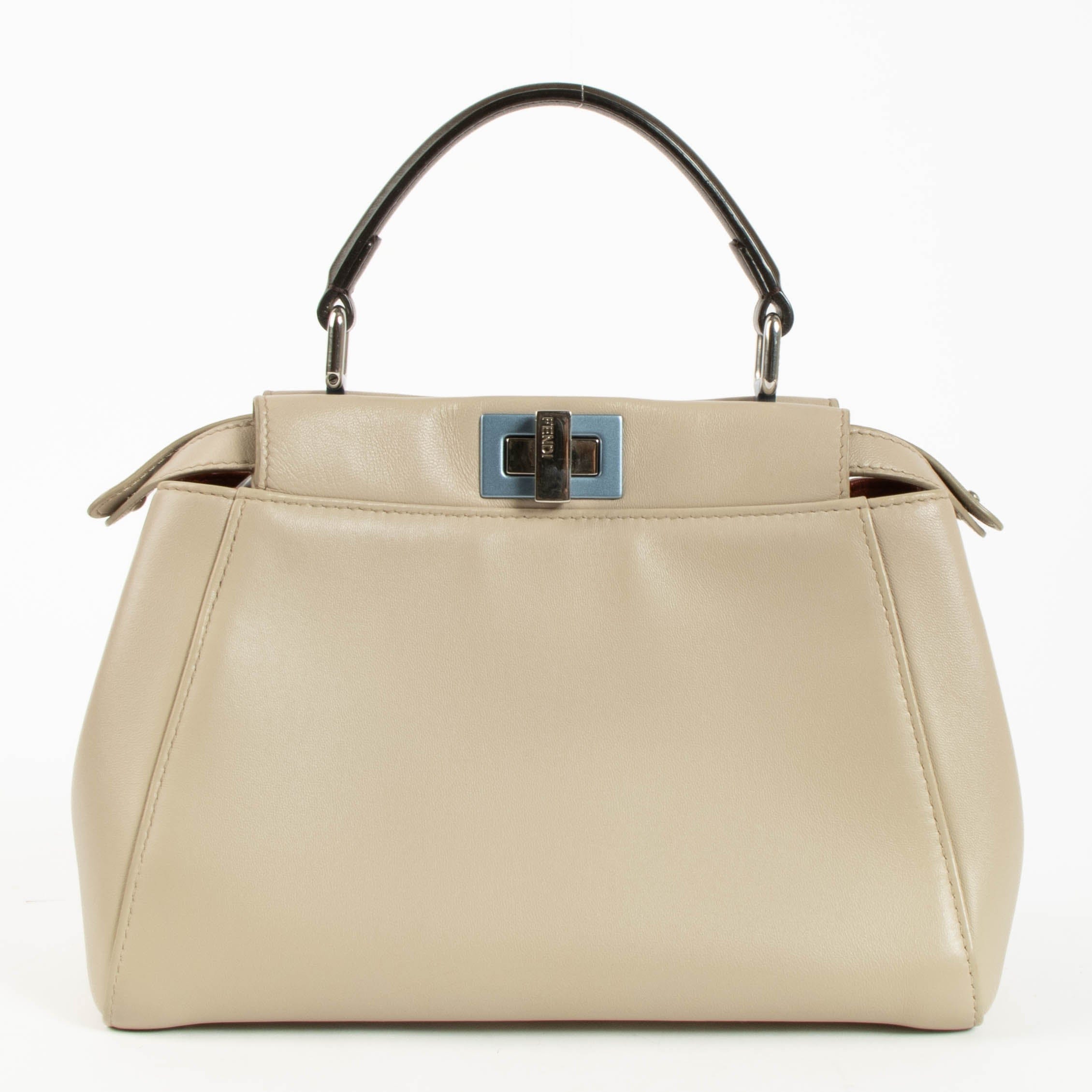 Fendi Beige Leather Mini Peekaboo Bag