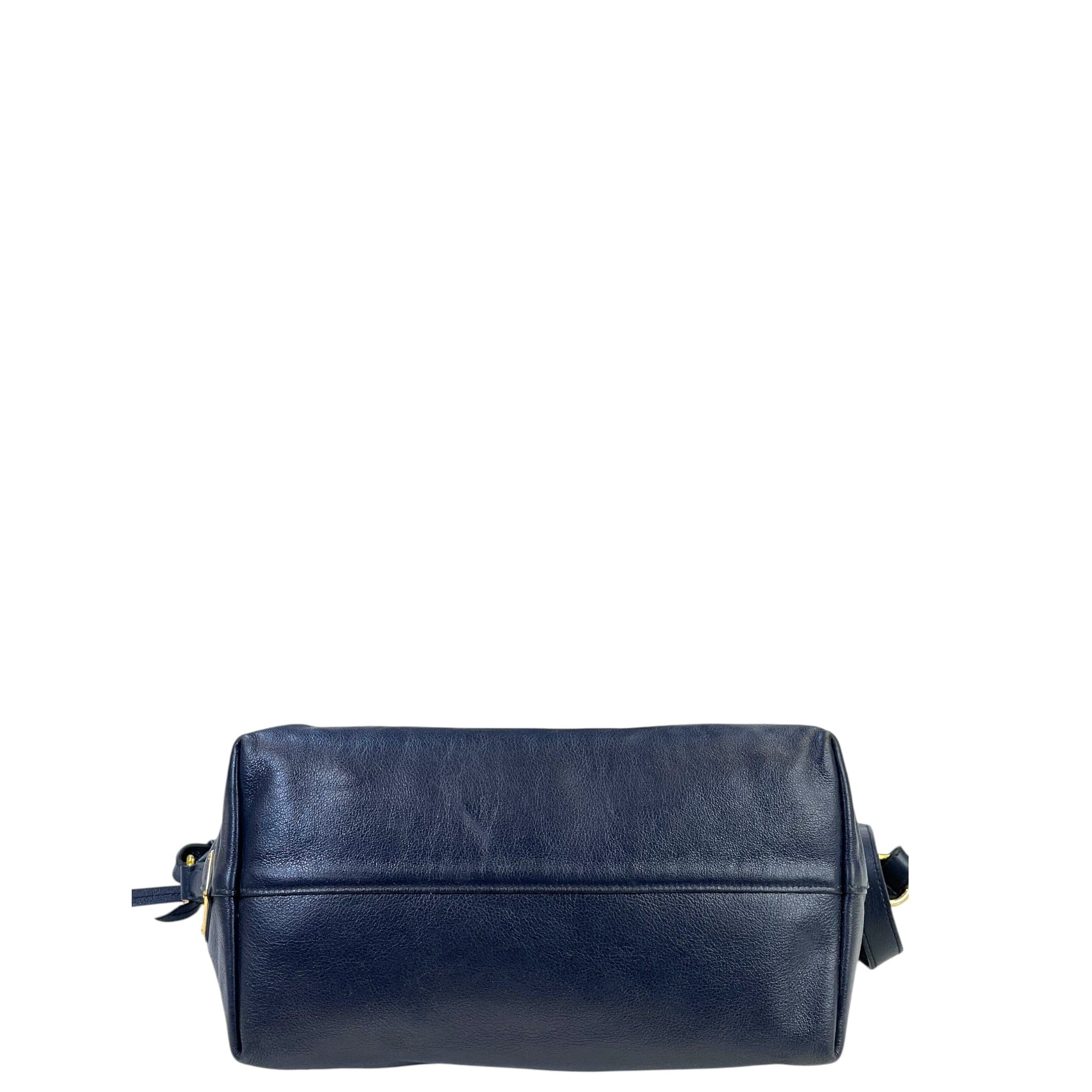 Prada Logo Embossed Satchel Baltico Glace Calf Leather