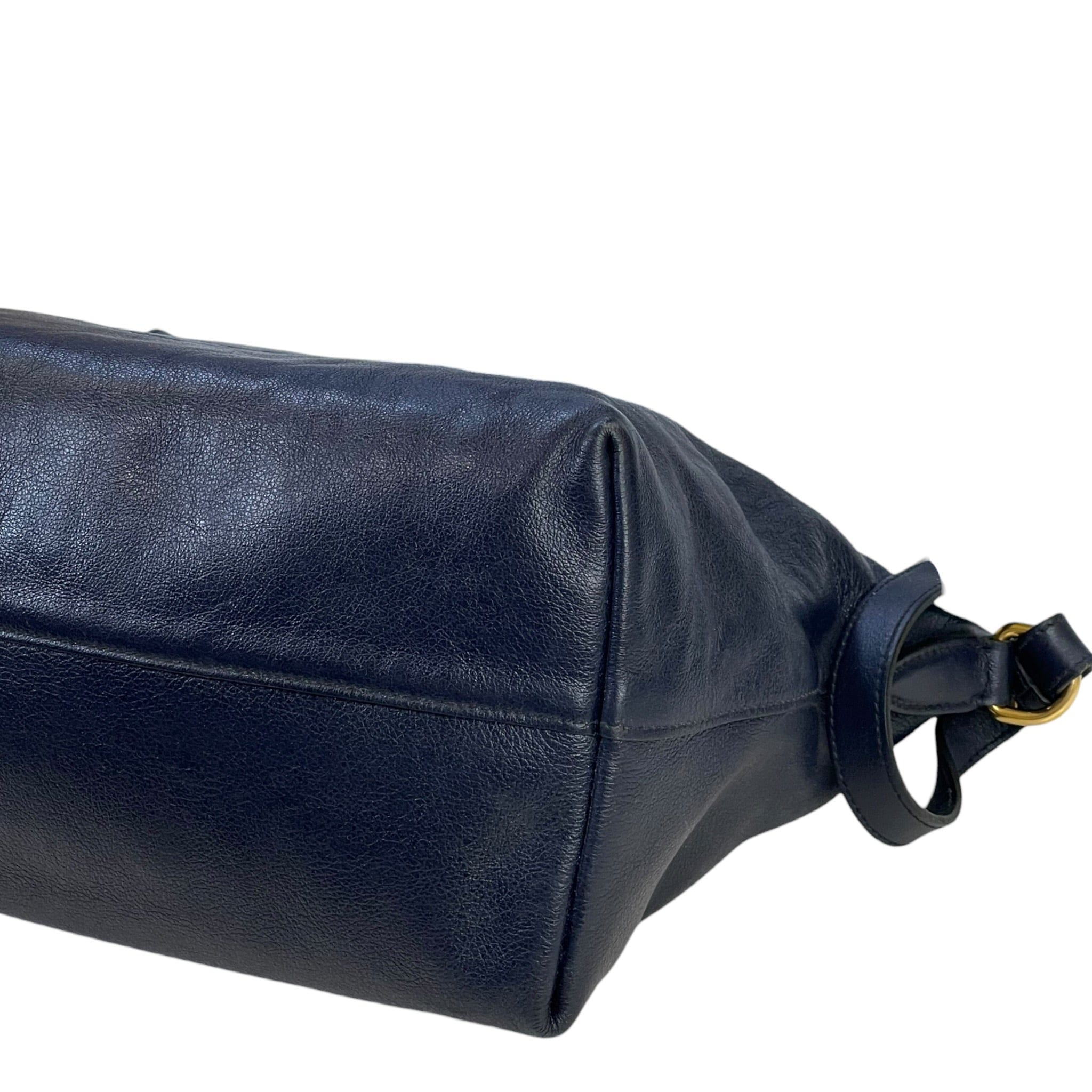 Prada Logo Embossed Satchel Baltico Glace Calf Leather