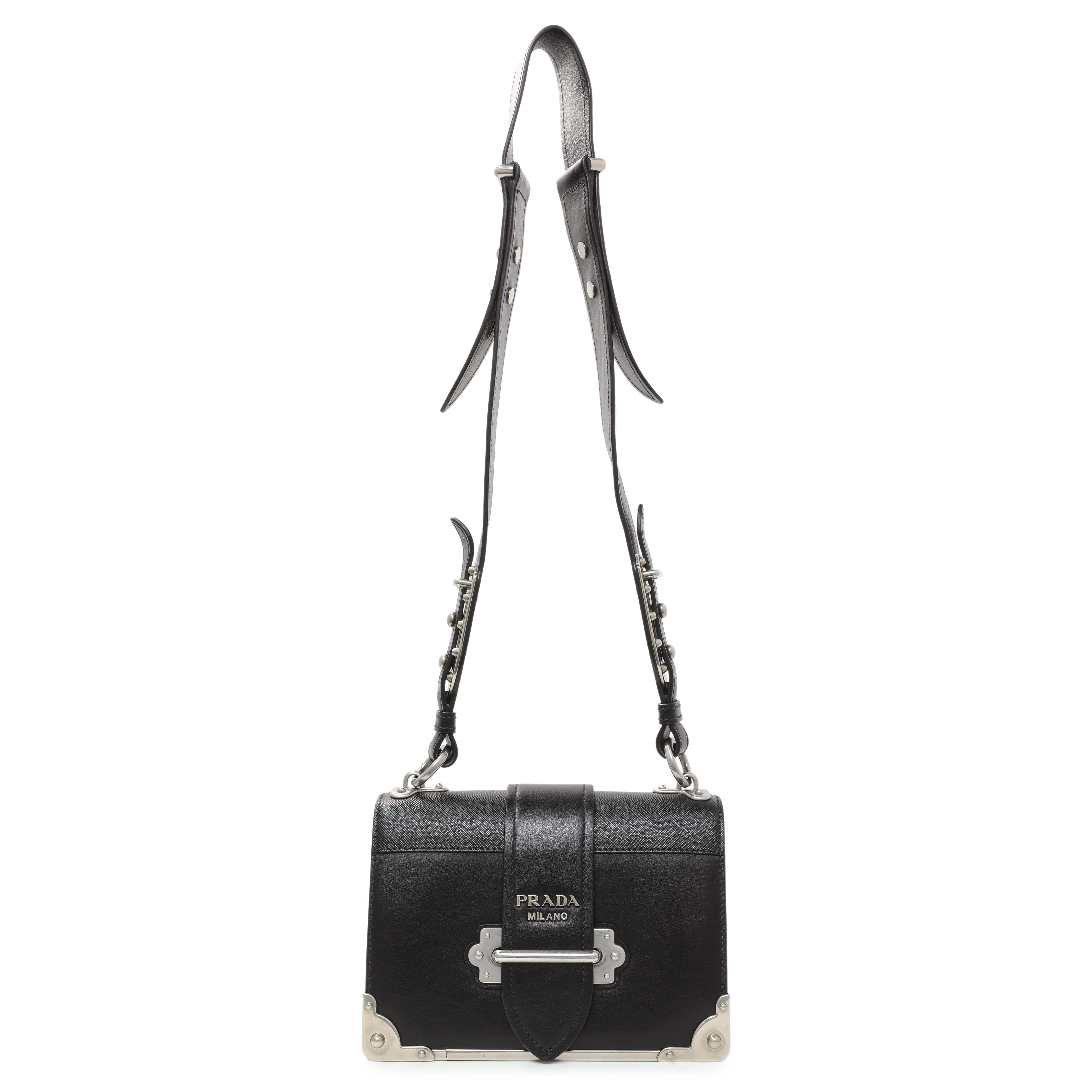 Prada Black City Calf Saffiano Cahier Bag