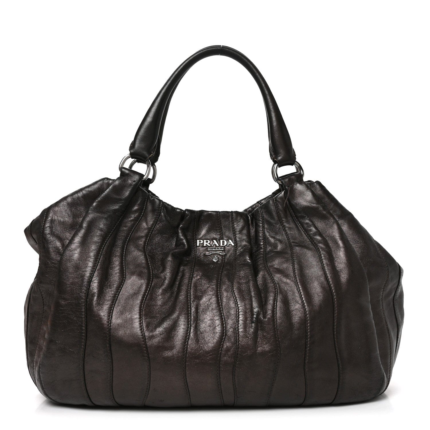 Prada Nappa Pleated Hobo Grafite Mordore