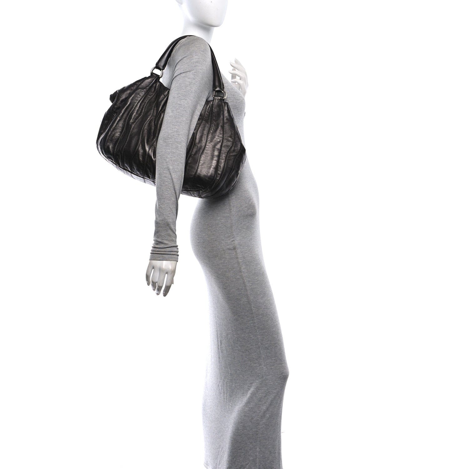 Prada Nappa Pleated Hobo Grafite Mordore