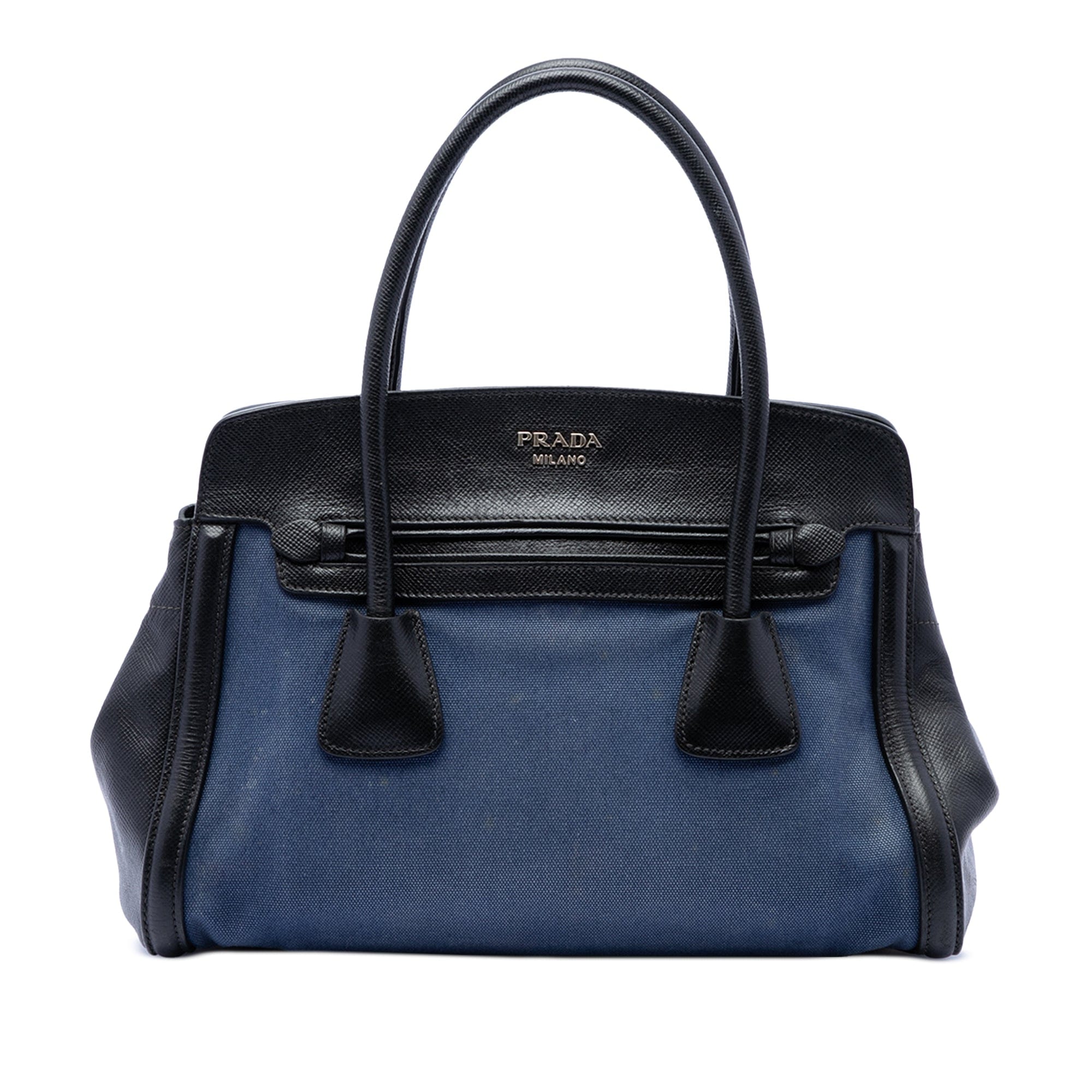 Prada Bicolor Saffiano Cuir Trimmed Canvas Satchel